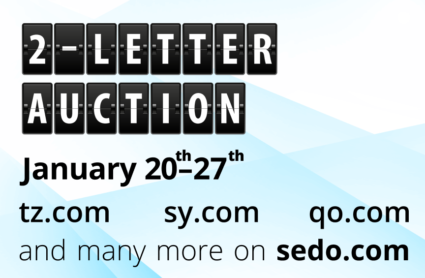 2 Letter Domain Auction with the date January 20 - 27 and highlighted two letter domains