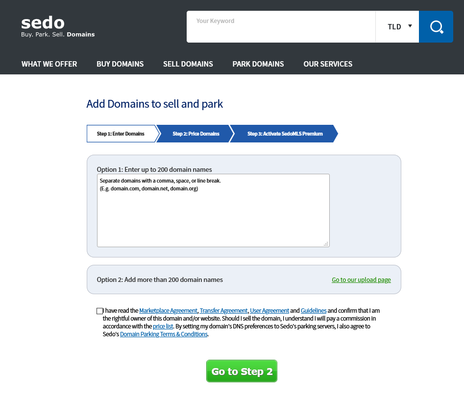 Old Look of Uploading process for larger domain portfolios